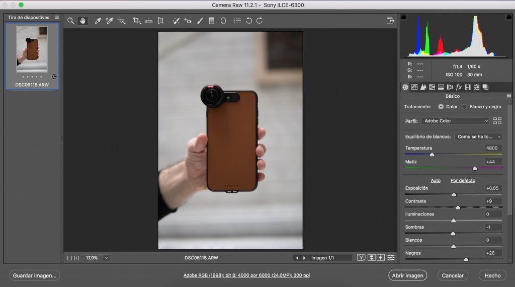 lectura de camera raw a 8 bits
